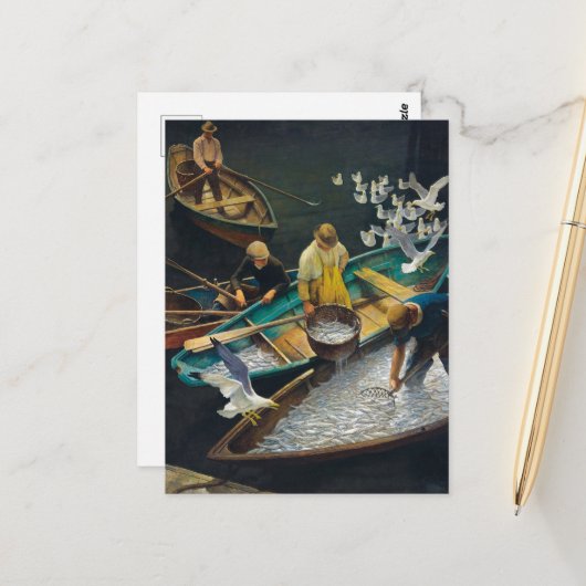 Donkere havenvissers door Newell Convers Wyeth Briefkaart (Voorkant / Achterkant in situ)