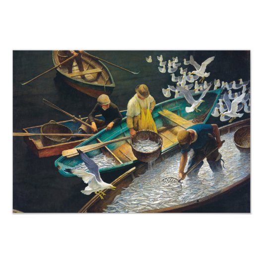 Donkere havenvissers door Newell Convers Wyeth Foto Afdruk (Voorkant)