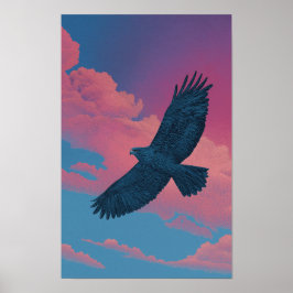 Donkere havik met uitgespreide vleugels tegen een poster
