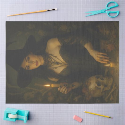 Donkere heks met kaars en schedel gotische Hallowe Tissuepapier (Craft)