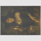 Donkere heks met kaars en schedel gotische Hallowe Tissuepapier (Voorkant)