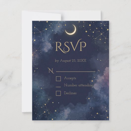 Donkere Hemel RSVP Kaart | Halve Maan & QR Code (Voorkant)