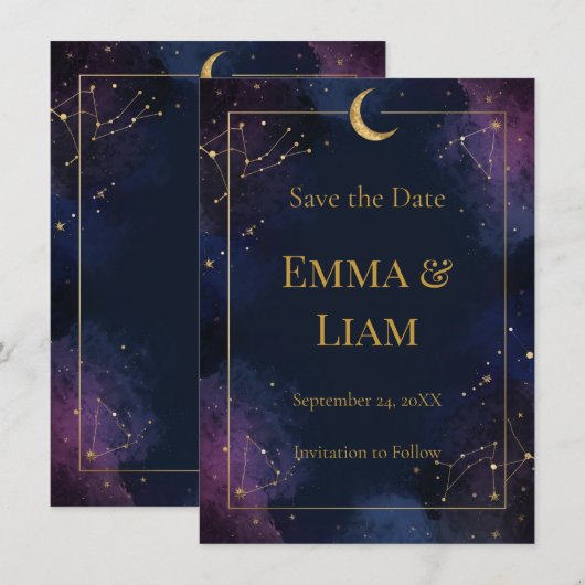 Donkere Hemel Save the Date | Gouden Constellaties (Voorkant / Achterkant)