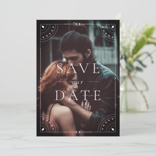 Donkere hemelmaan & sterren datum opslaan kaart (Staand voorkant)