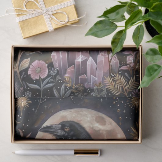 Donkere Hemelse Bloemen Raven & Kristallen Decoupa Tissuepapier (Geschenk)