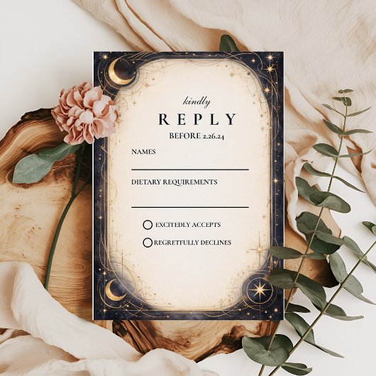 Donkere Hemelse Bruiloft RSVP Kaartje
