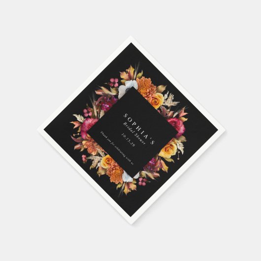Donkere Herfst Bloemige Romantische Bruidsborrel  Servet (Hoek)
