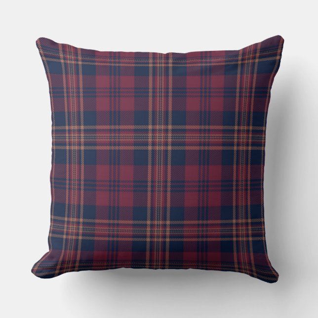 Donkere herfst Herfst Cabin Navy Red Tartan Pset Kussen (Voorkant)