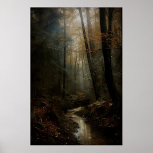 Donkere Herfstbos Kunstprint Vintage Academia Muur Poster