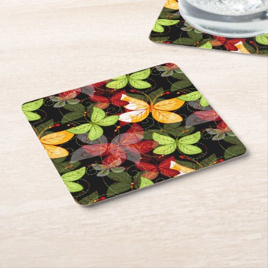 Donkere herfstpatroon kartonnen onderzetters (Schuin)