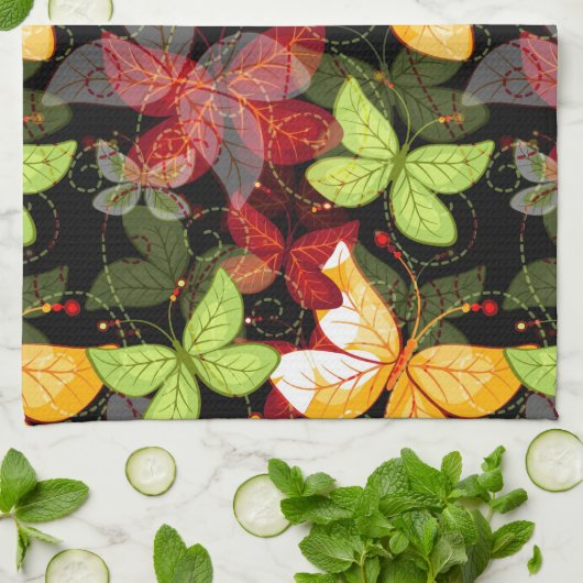 Donkere herfstpatroon theedoek (Gevouwen)