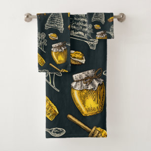 Donkere Honing Bij Bijenkorf Geel Vintage Organisc Bad Handdoek