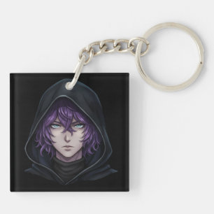 Donkere hoodie anime-jongen met paars haar sleutelhanger