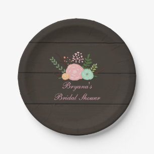 Donkere hout & rustieke bloemrijke chic papieren b bordje