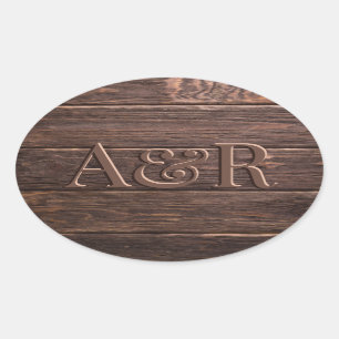 Donkere houten effect Sticker monogram,