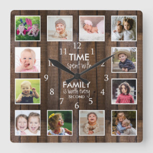 Donkere Houten Foto Sjabloon Tijd Familie Citaat 1 Vierkante Klok