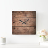Donkere houten planken vierkant wandklok (Huis)