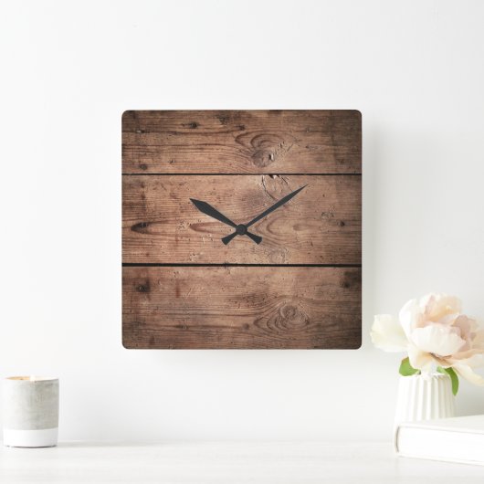 Donkere houten planken vierkant wandklok (Huis)