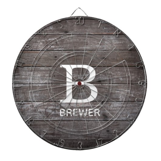 Donkere houtextuur Monogram dartboard Dartbord (Voorkant)