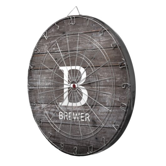 Donkere houtextuur Monogram dartboard Dartbord (Voorkant Rechts)