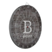 Donkere houtextuur Monogram dartboard Dartbord (Voorkant Links)