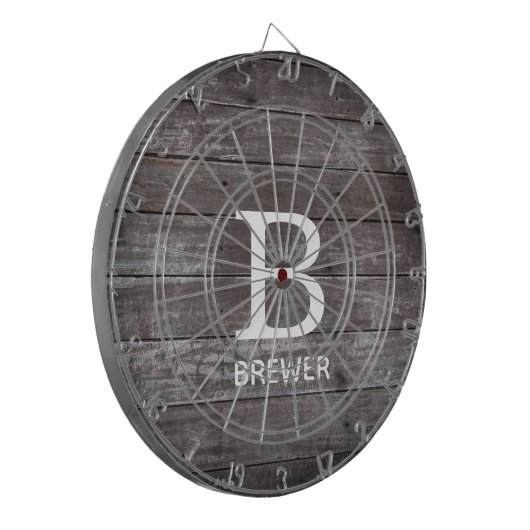 Donkere houtextuur Monogram dartboard Dartbord (Voorkant Links)