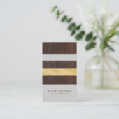Donkere Houtkorrel, Goud & Grijze Streep Moderne R Visitekaartje (Staand voorkant)