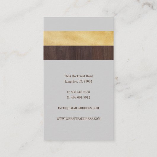 Donkere Houtkorrel, Goud & Grijze Streep Moderne R Visitekaartje (Achterkant)