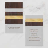 Donkere Houtkorrel, Goud & Grijze Streep Moderne R Visitekaartje (Voorkant / Achterkant)