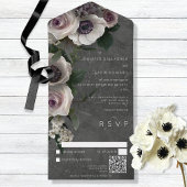 Donkere houtskool Elegant Floral Moderne QR Code All In One Uitnodiging