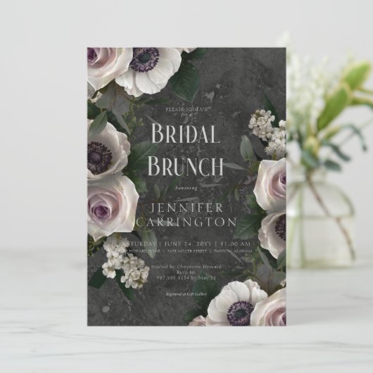 Donkere houtskool Elegante bloemenmoderne bruids b Kaart (Staand voorkant)