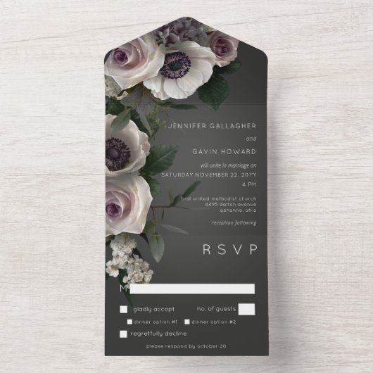 Donkere houtskool en witte houtskool Modern diner All In One Uitnodiging (Binnen)