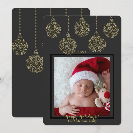 Donkere houtskool Gold Ornamenten Moderne feestdag Kaart (Voorkant / Achterkant)