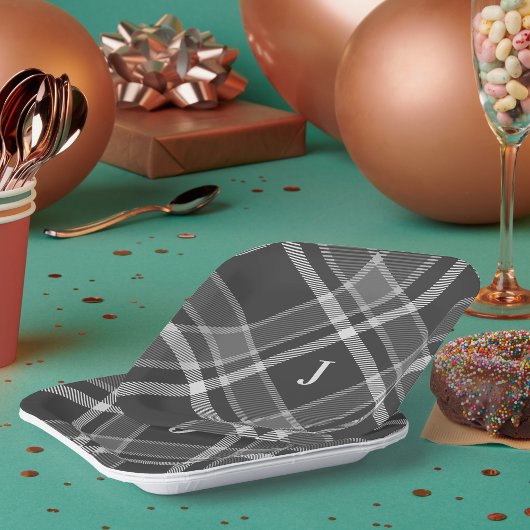 Donkere houtskool Grijze tonnen met monogram Papieren Bordje