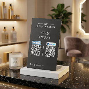 Donkere houtskool Venmo en PayPal QR-code scan om Reclamebord Met Voetstuk