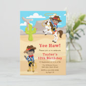 Donkere huid Cowboy Verjaardagsfeestje Kaart (Staand voorkant)