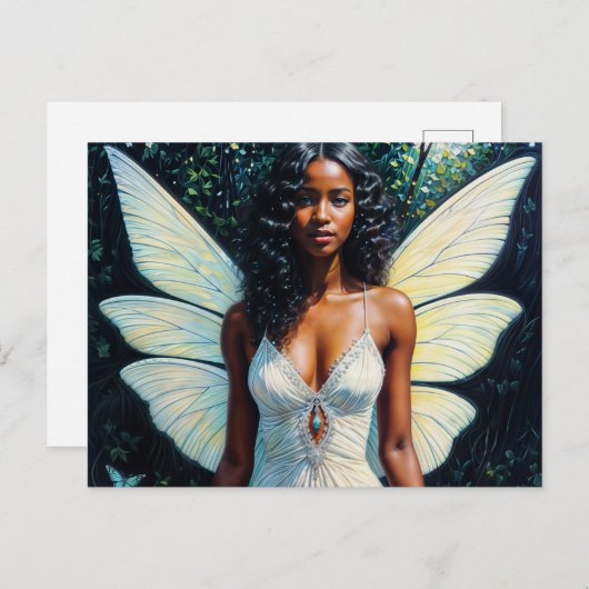 Donkere huid fee vrouw in witte jurk briefkaart (Voorkant / Achterkant)