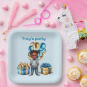 Donkere huid Jongen Vlechten Party Papieren Bordje (Feest)