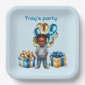 Donkere huid Jongen Vlechten Party Papieren Bordje (Voorkant)