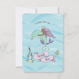 Donkere huid Paarse zeemeermin met dolfijn Bedankkaart