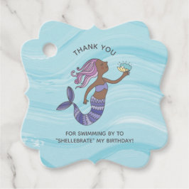 Donkere Huid Paarse Zeemeermin met Zee Schildpad V Bedankjes Labels