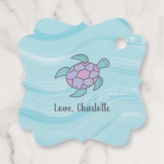 Donkere Huid Paarse Zeemeermin met Zee Schildpad V Bedankjes Labels (Achterkant)