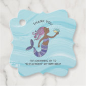 Donkere Huid Paarse Zeemeermin met Zee Schildpad V Bedankjes Labels (Voorkant)