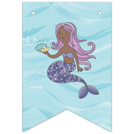 Donkere Huid Paarse Zeemeermin Onder het Zee Verja Vlaggetjes