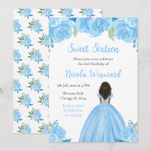 Donkere huid Princess Blue Floral Sweet Sixteen