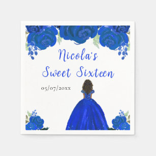 Donkere huid Princess Blue Floral Sweet Sixteen Servet