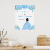 Donkere huid Princess Blue Quinceanera Welkom Poster (Keuken)