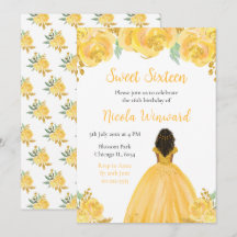 Donkere huid Princess Gold Floral Sweet Sixteen