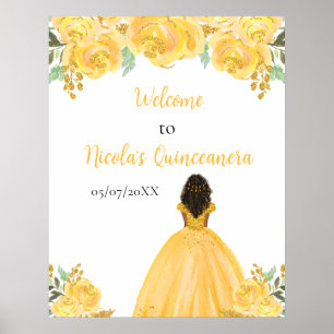 Donkere huid Princess Gold Quinceanera Welkom Poster