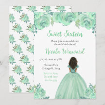 Donkere huid Princess Mint Floral Sweet Sixteen